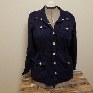 Dress barn Navy button up blouse size M